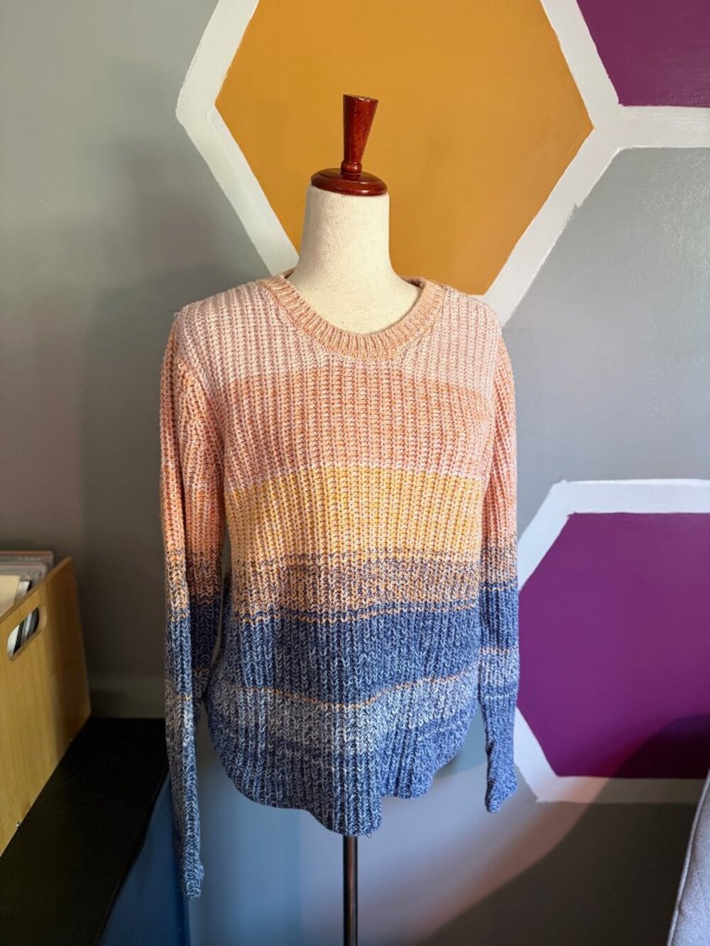 Tribal Chunky Knit Sweater Ombre Peach Blue Lightweight Women’s L